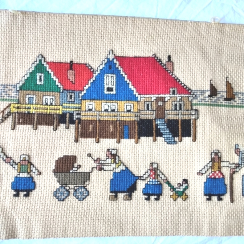 Dutch crewelwork Vintage wall hanging